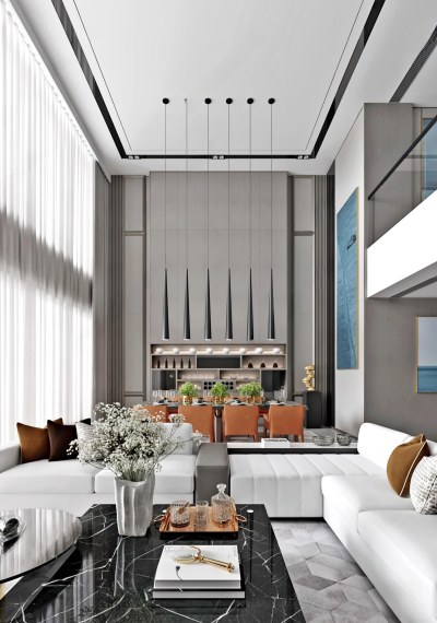 现代别墅客厅3D模型下载